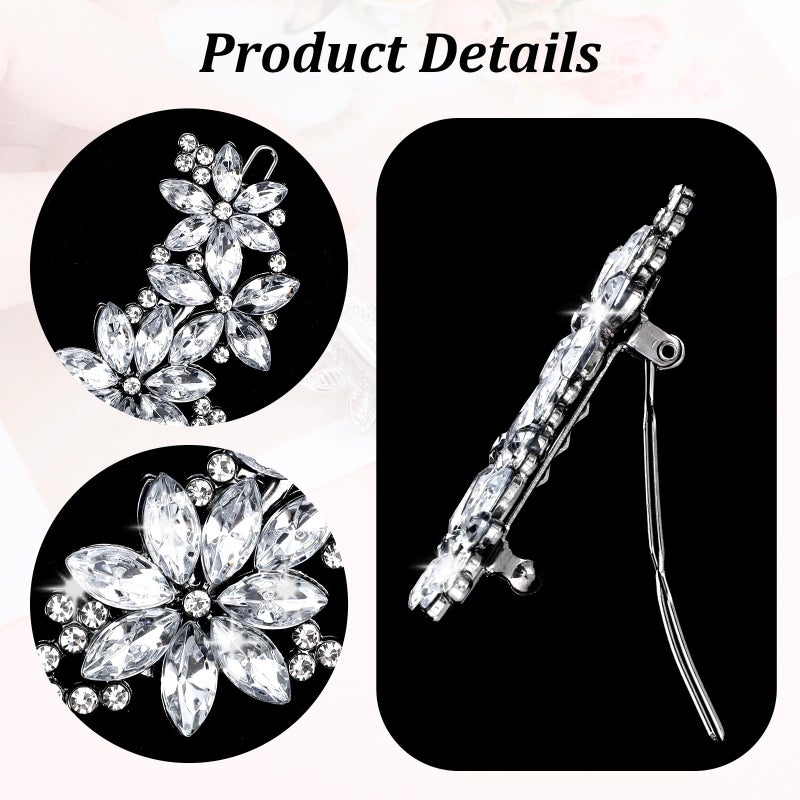 MBAIYO 2Pcs Crystal Flower Hair Clips, Silver Rhinestone Hair Pins Rhinestone Bridal Hair Accessories Diamond Hair Clips Floral Style Wedding Headpiece for Brides Women Girls - Image 3